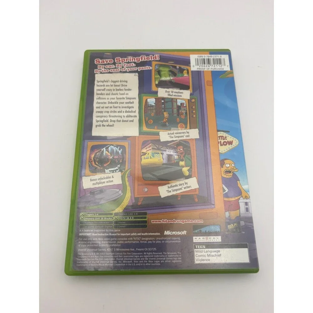 Simpsons Hit and Run for Xbox Clean Tested Resurfaced - No Manual